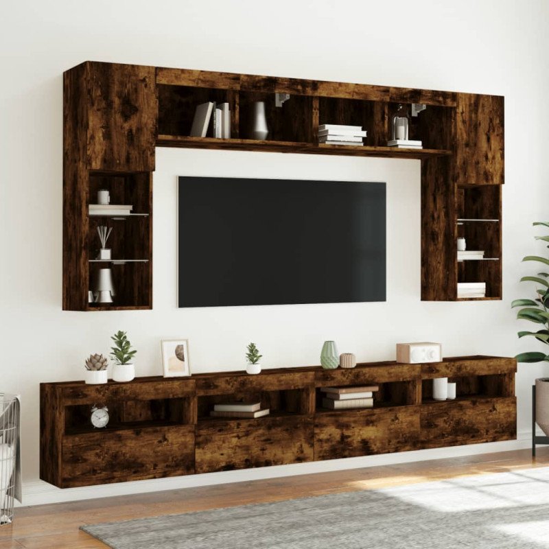 vidaXL TV nástenná skrinka s LED svetlami dymový dub 60x30x40 cm