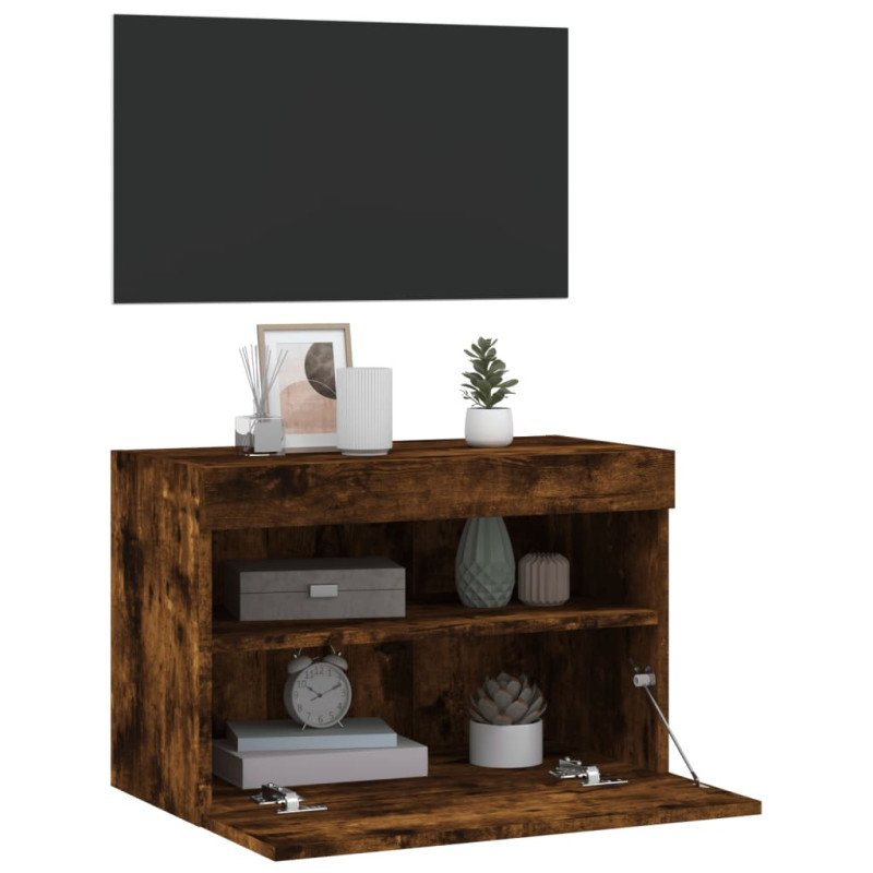 vidaXL TV nástenná skrinka s LED svetlami dymový dub 60x30x40 cm