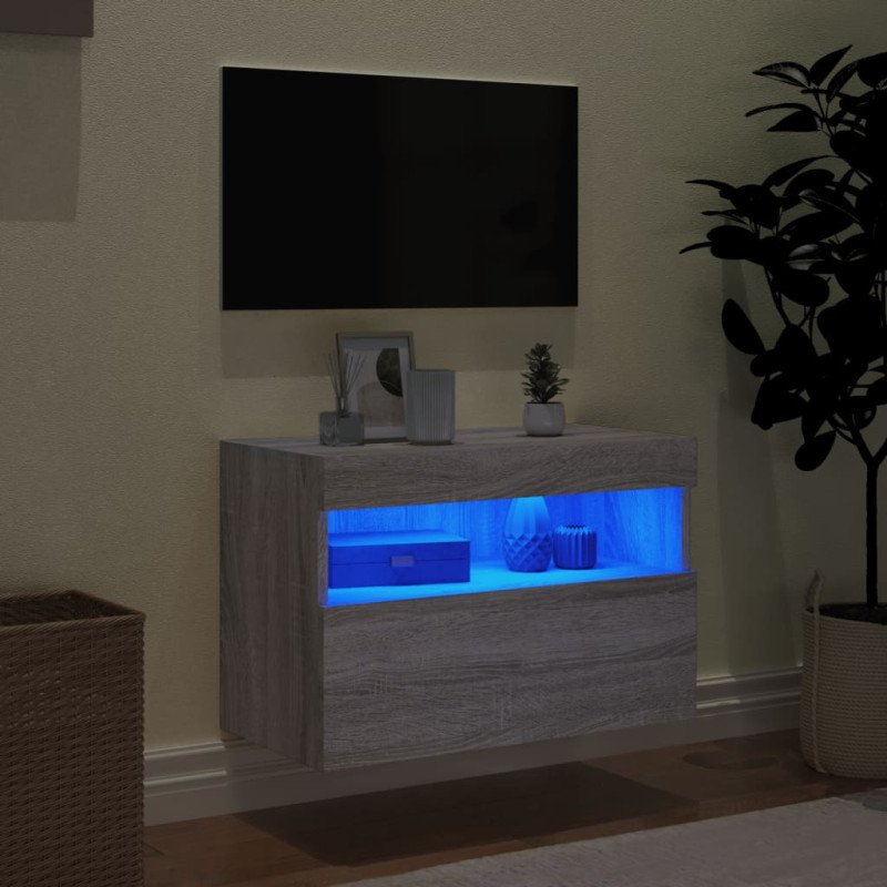 vidaXL TV nástenná skrinka s LED svetlami sivá sonoma 60x30x40 cm