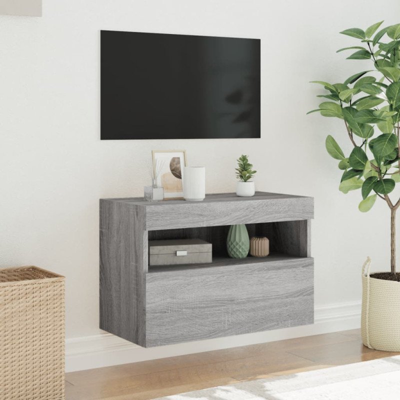 vidaXL TV nástenná skrinka s LED svetlami sivá sonoma 60x30x40 cm
