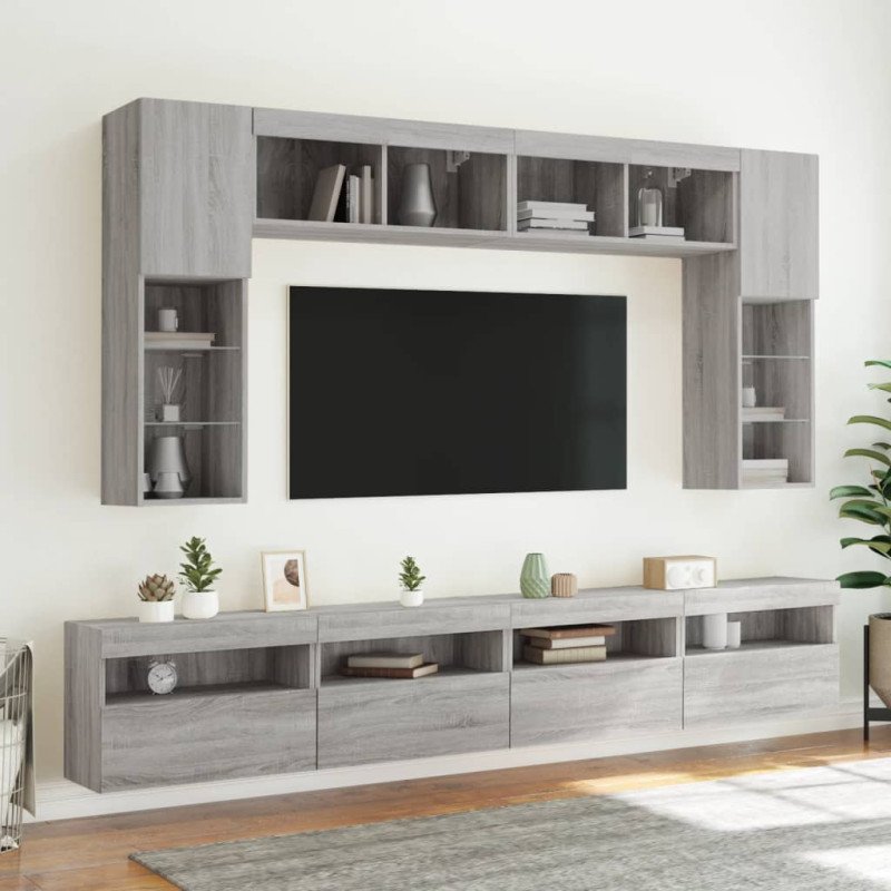 vidaXL TV nástenná skrinka s LED svetlami sivá sonoma 60x30x40 cm