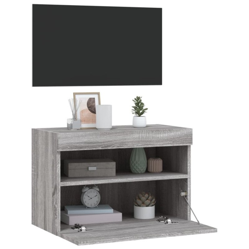 vidaXL TV nástenná skrinka s LED svetlami sivá sonoma 60x30x40 cm