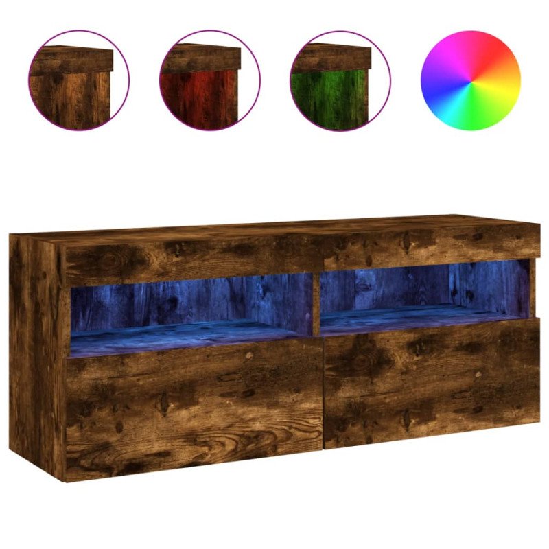 vidaXL TV nástenná skrinka s LED svetlami dymový dub 100x30x40 cm