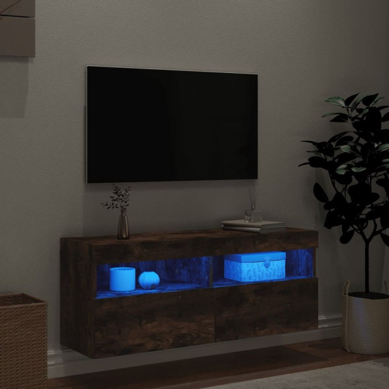 vidaXL TV nástenná skrinka s LED svetlami dymový dub 100x30x40 cm