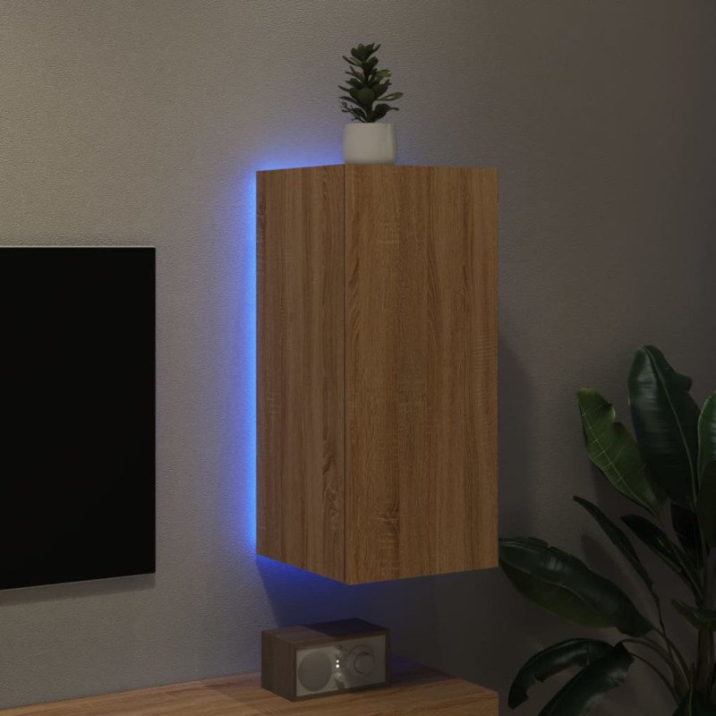 vidaXL TV nástenná skrinka s LED svetlami dub sonoma 30,5x35x70 cm