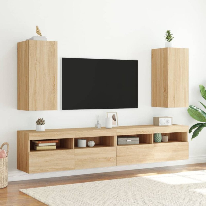 vidaXL TV nástenná skrinka s LED svetlami dub sonoma 30,5x35x70 cm