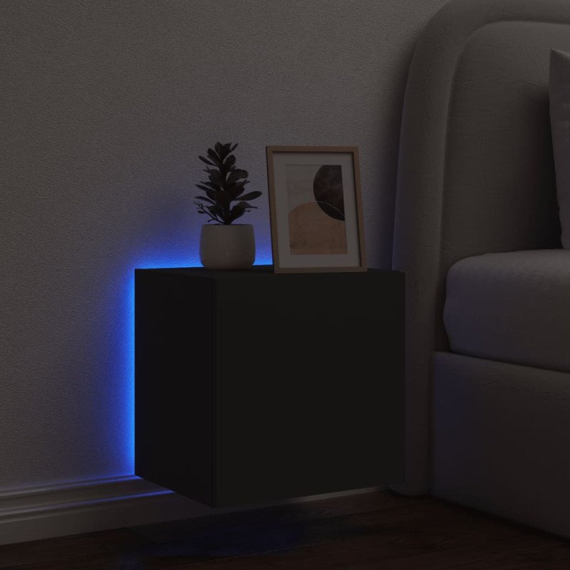 vidaXL TV nástenná skrinka s LED svetlami čierna 40,5x35x40 cm