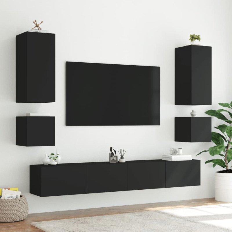 vidaXL TV nástenná skrinka s LED svetlami čierna 40,5x35x40 cm