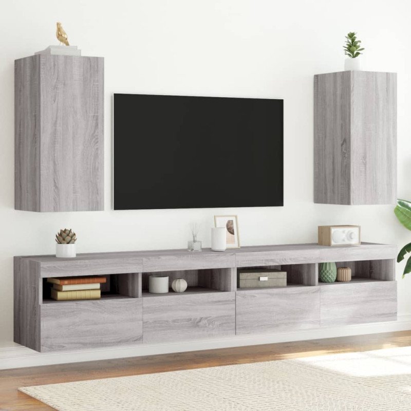 vidaXL TV nástenné skrinky s LED svetlami 2ks sivé sonoma 30,5x35x70cm