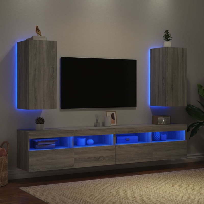 vidaXL TV nástenné skrinky s LED svetlami 2ks sivé sonoma 30,5x35x70cm