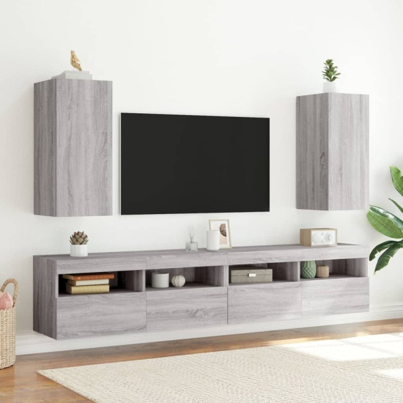 vidaXL TV nástenné skrinky s LED svetlami 2ks sivé sonoma 30,5x35x70cm