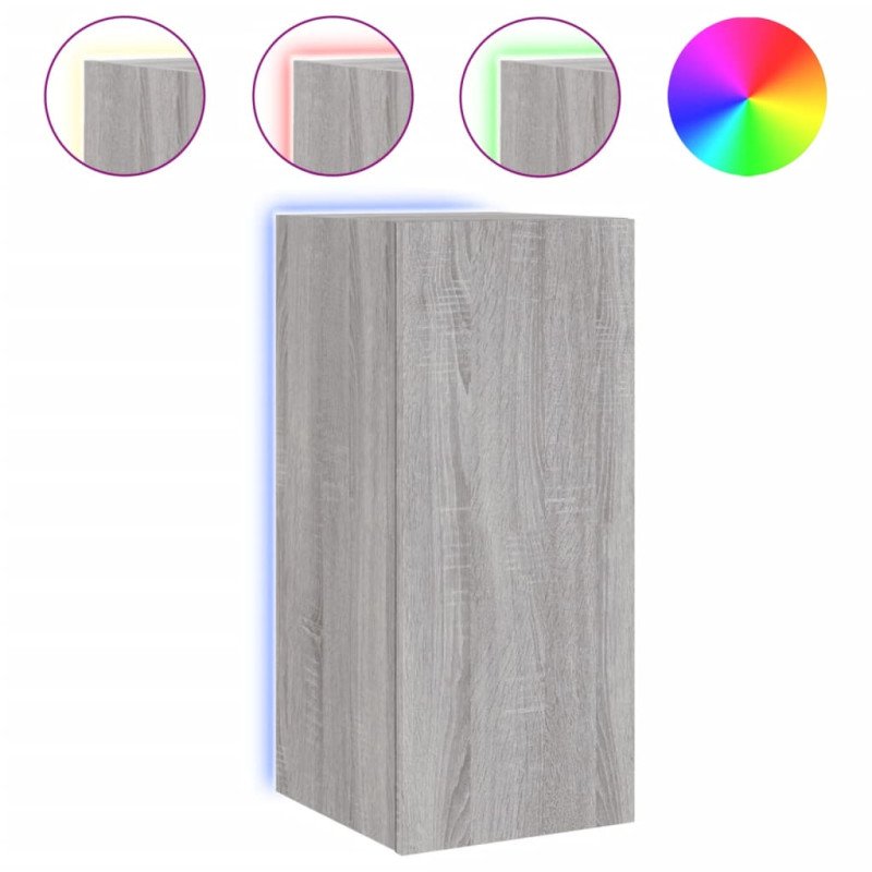 vidaXL TV nástenné skrinky s LED svetlami 2ks sivé sonoma 30,5x35x70cm