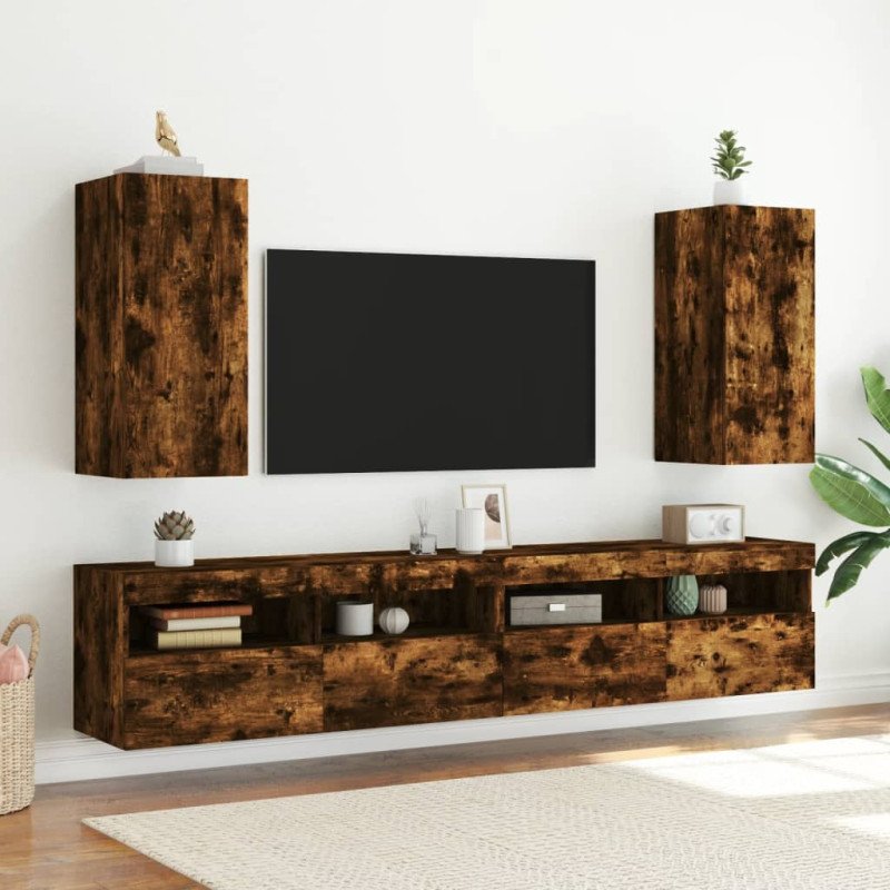 vidaXL TV nástenné skrinky s LED svetlami 2 ks dymový dub 30,5x35x70cm