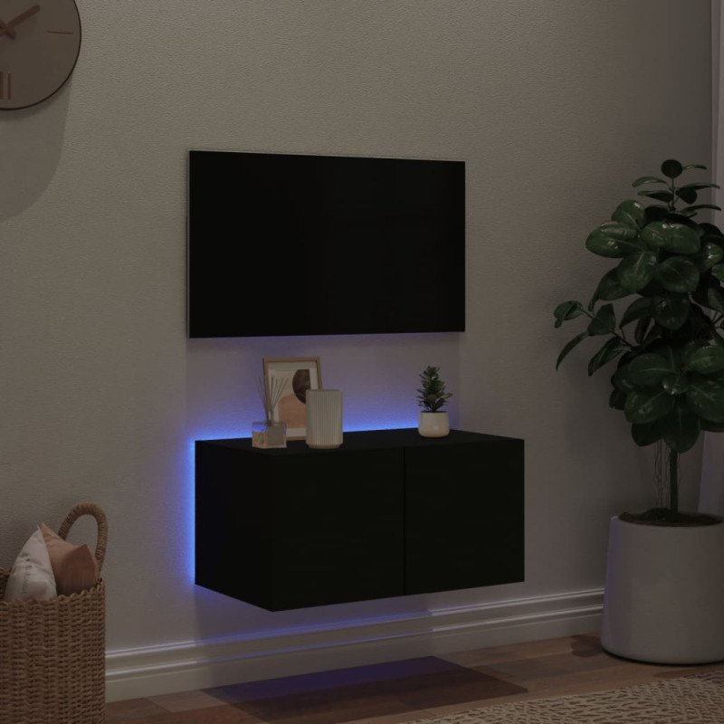 vidaXL TV nástenná skrinka s LED svetlami čierna 60x35x31 cm