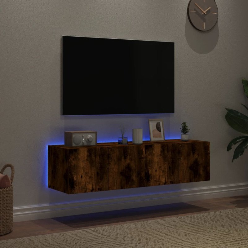 vidaXL TV nástenné skrinky s LED svetlami 2 ks dymový dub 60x35x31 cm