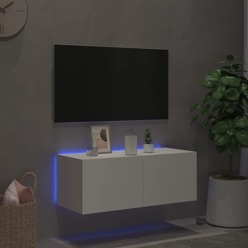 vidaXL TV nástenná skrinka s LED svetlami biela 80x35x31 cm