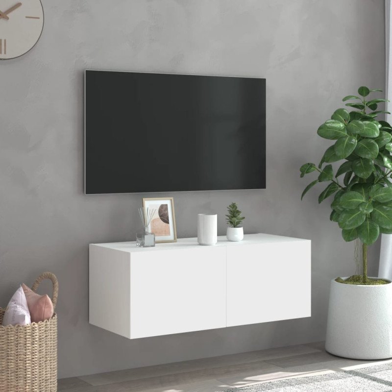 vidaXL TV nástenná skrinka s LED svetlami biela 80x35x31 cm