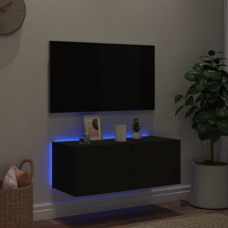 vidaXL TV nástenná skrinka s LED svetlami čierna 80x35x31 cm