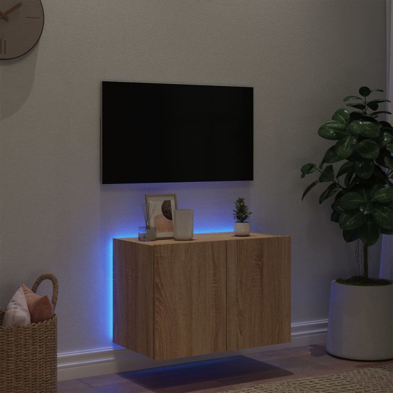 vidaXL TV nástenná skrinka s LED svetlami dub sonoma 60x35x41 cm