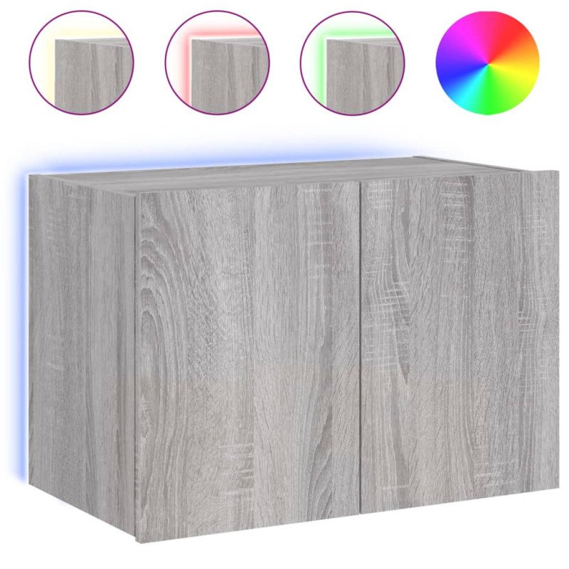 vidaXL TV nástenná skrinka s LED svetlami sivá sonoma 60x35x41 cm