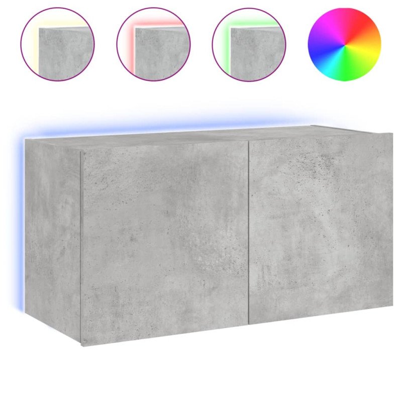 vidaXL TV nástenná skrinka s LED svetlami betónovo sivá 80x35x41 cm