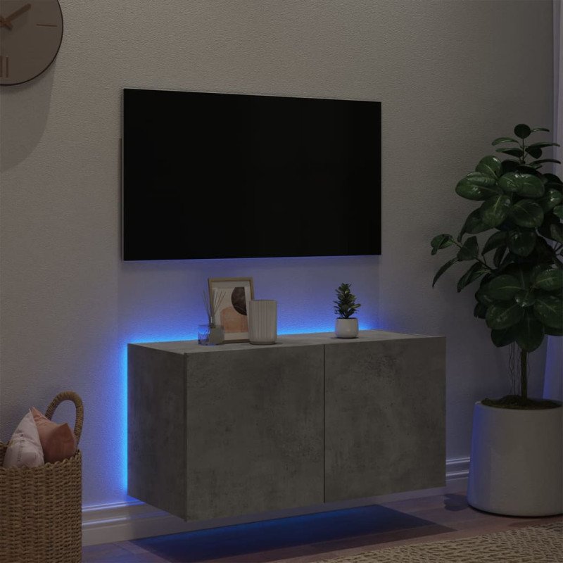 vidaXL TV nástenná skrinka s LED svetlami betónovo sivá 80x35x41 cm
