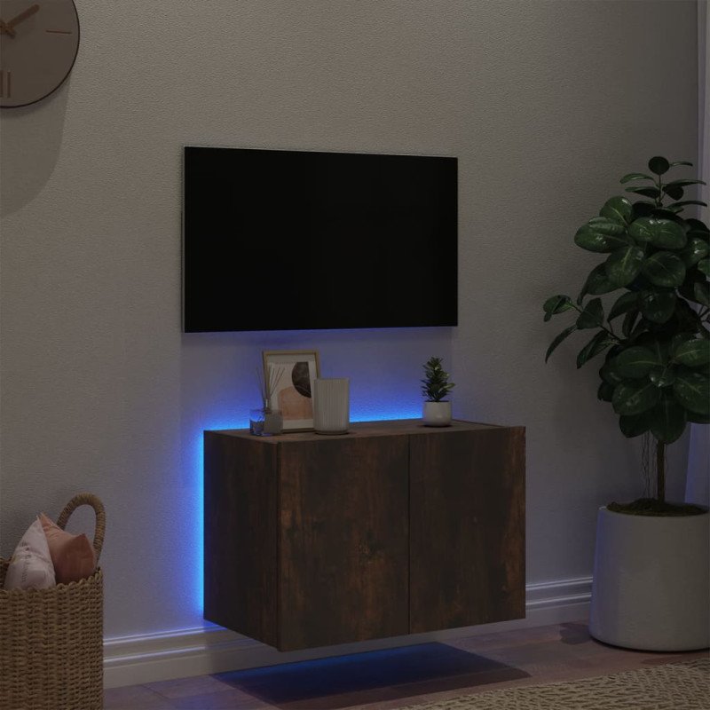 vidaXL TV nástenná skrinka s LED svetlami dymový dub 60x35x41 cm