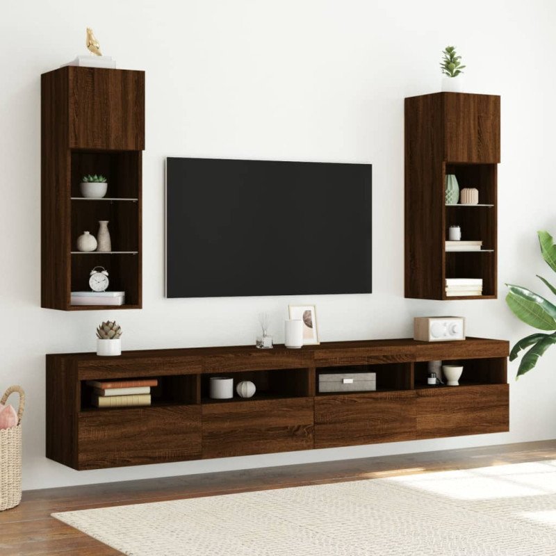 vidaXL TV skrinky s LED svetlami 2 ks hnedý dub 30,5x30x90 cm