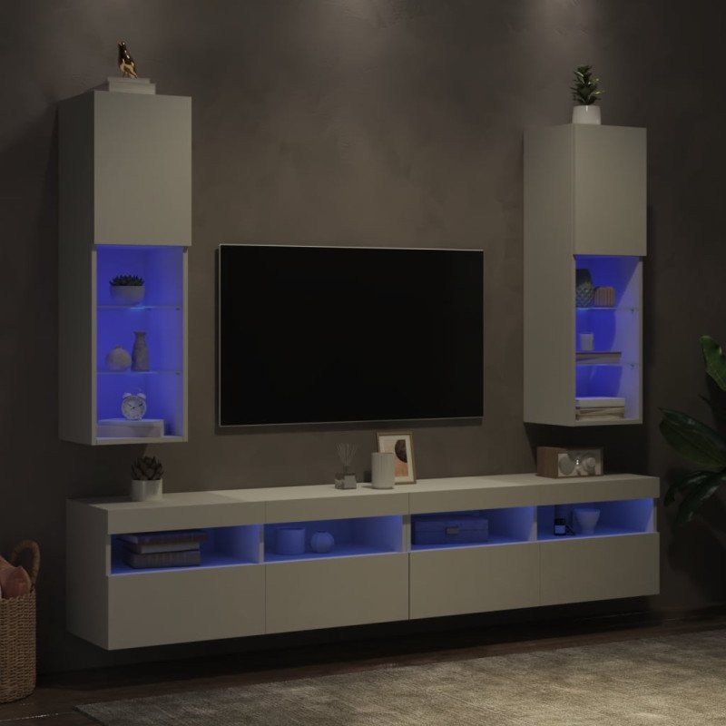 vidaXL TV skrinky s LED svetlami 2 ks biele 30,5x30x102 cm