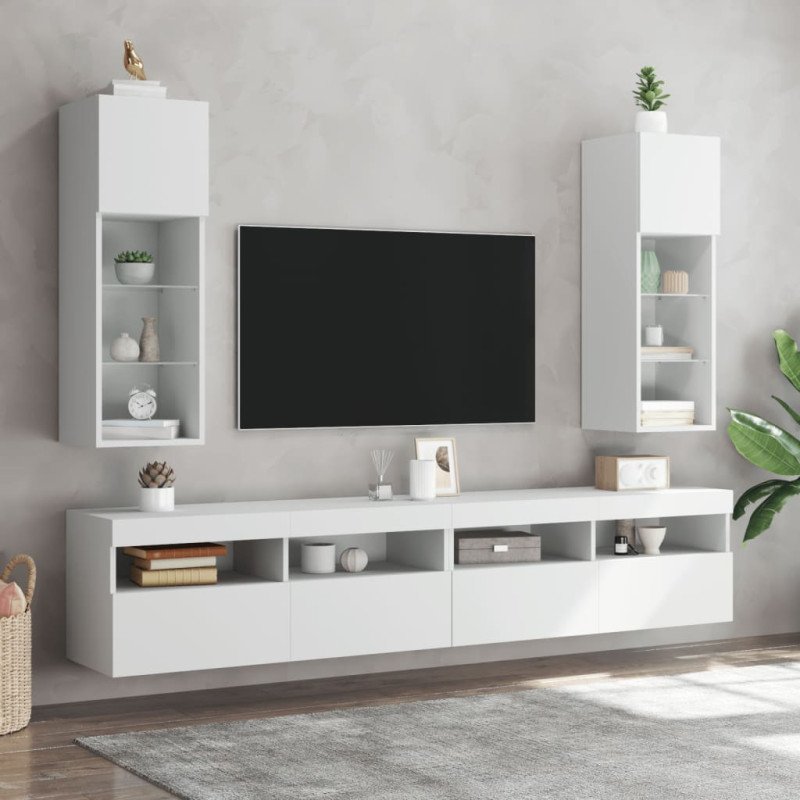 vidaXL TV skrinky s LED svetlami 2 ks biele 30,5x30x90 cm
