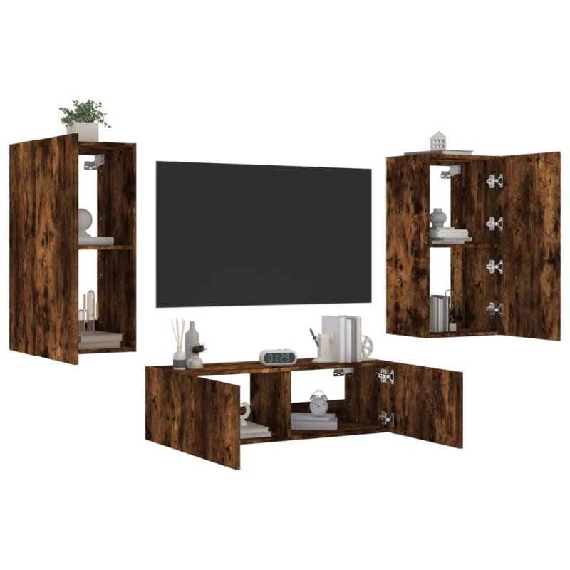 vidaXL 3-dielne TV nástenné skrinky s LED svetlami dymový dub