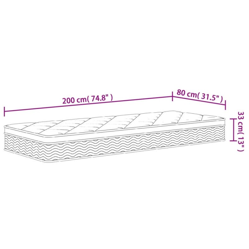 vidaXL Taštičkový pružinový matrac stredne tvrdý plus 80x190 cm