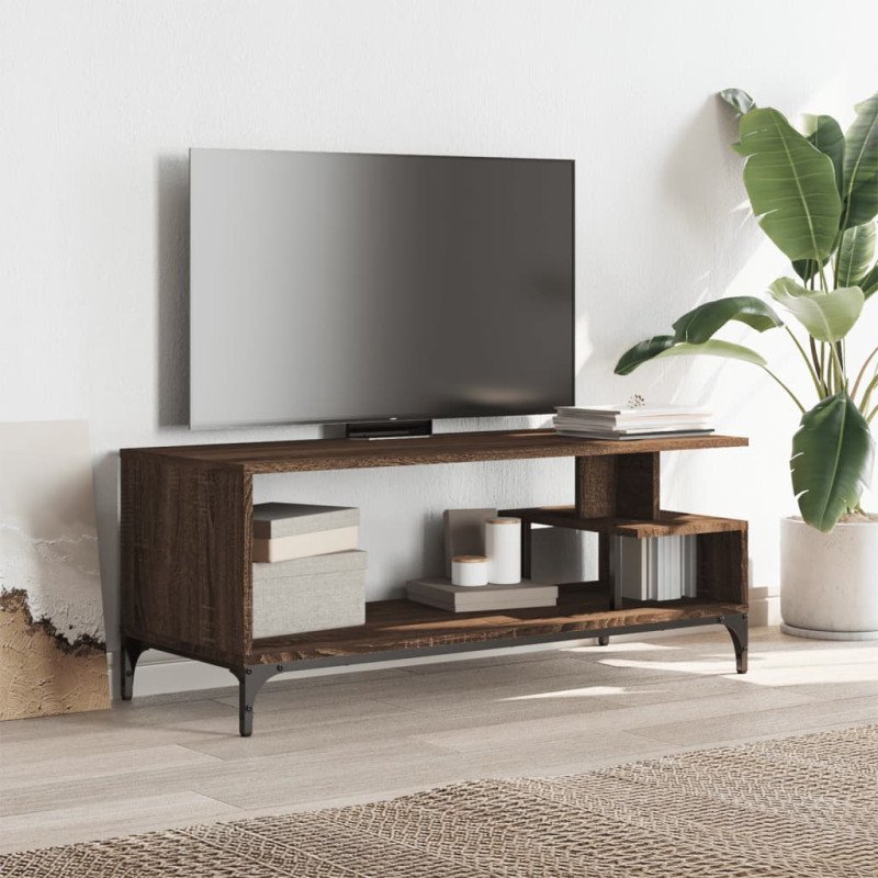 vidaXL TV skrinka hnedý dub 102x40x41 cm kompoz. drevo práškovaná oceľ