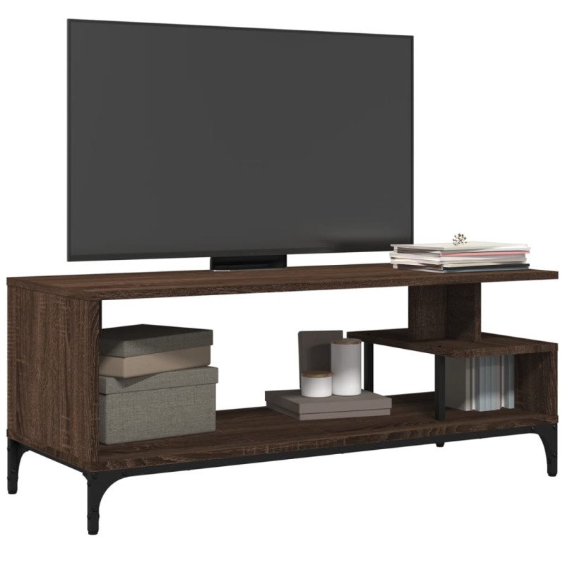 vidaXL TV skrinka hnedý dub 102x40x41 cm kompoz. drevo práškovaná oceľ