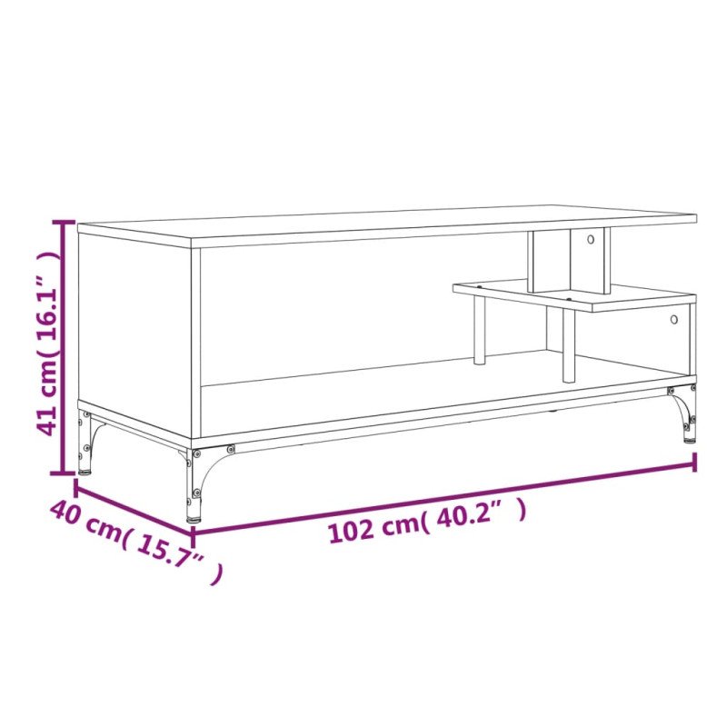 vidaXL TV skrinka hnedý dub 102x40x41 cm kompoz. drevo práškovaná oceľ