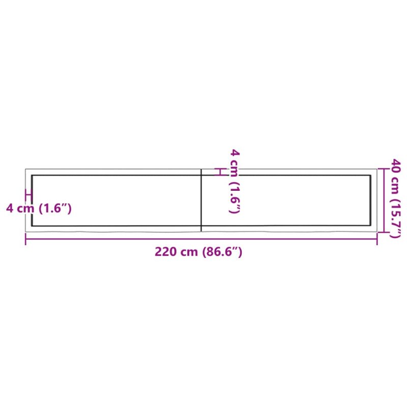 vidaXL Nástenná polica tmavohnedá 220x40x(2-4) cm ošetrený masívny dub