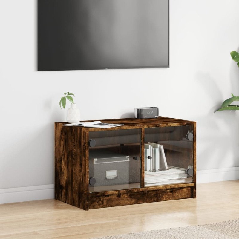 vidaXL TV skrinka so sklenenými dvierkami dymový dub 68x37x42 cm