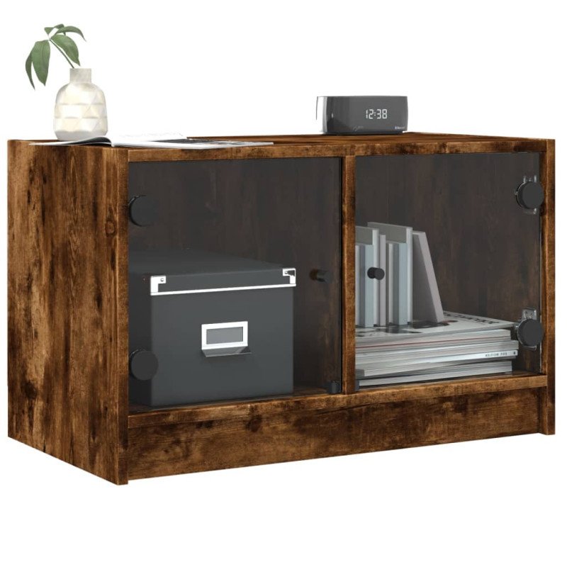 vidaXL TV skrinka so sklenenými dvierkami dymový dub 68x37x42 cm