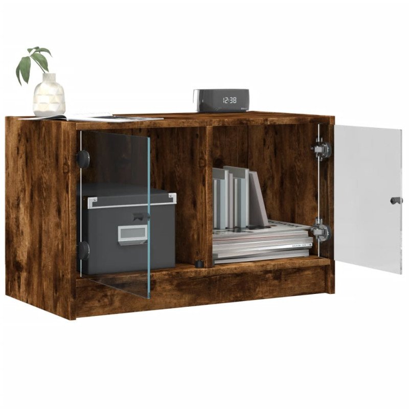 vidaXL TV skrinka so sklenenými dvierkami dymový dub 68x37x42 cm