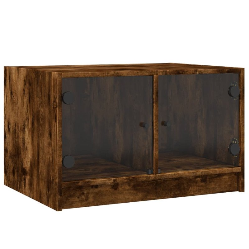 vidaXL Konferenčný stolík sklenené dvierka dymový dub 68x50x42 cm