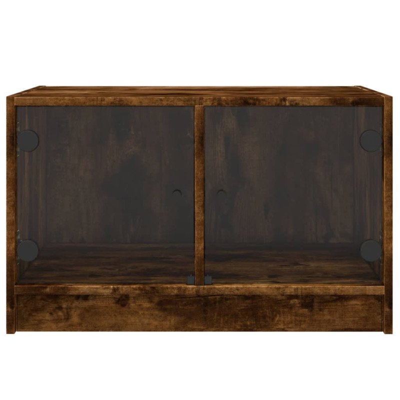vidaXL Konferenčný stolík sklenené dvierka dymový dub 68x50x42 cm
