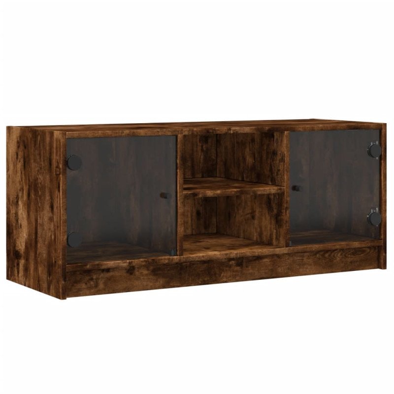 vidaXL TV skrinka so sklenenými dvierkami dymový dub 102x37x42 cm