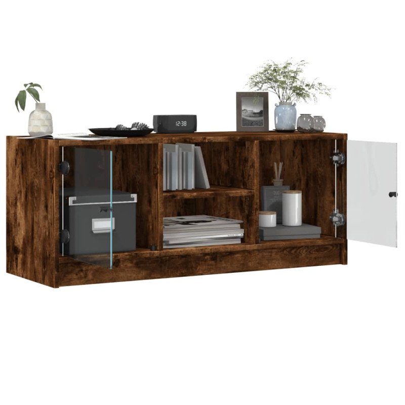 vidaXL TV skrinka so sklenenými dvierkami dymový dub 102x37x42 cm
