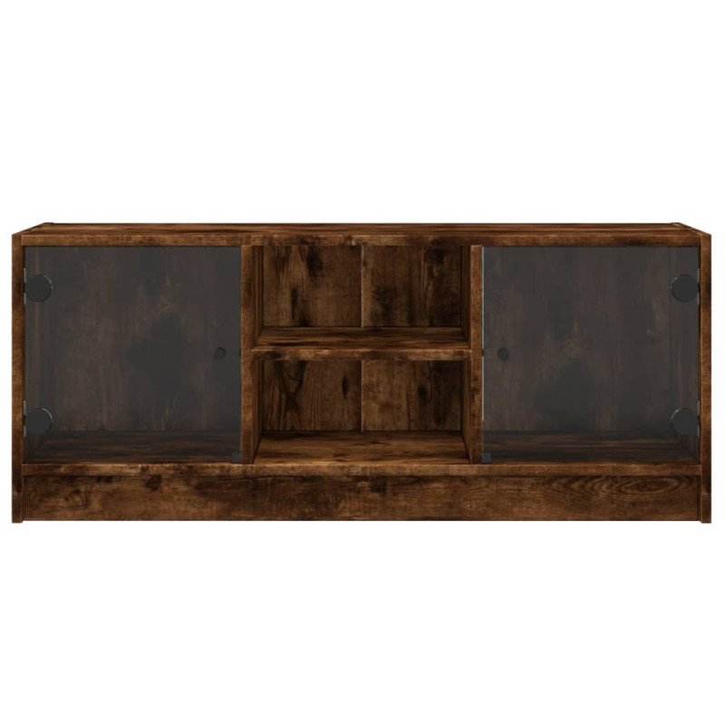 vidaXL TV skrinka so sklenenými dvierkami dymový dub 102x37x42 cm