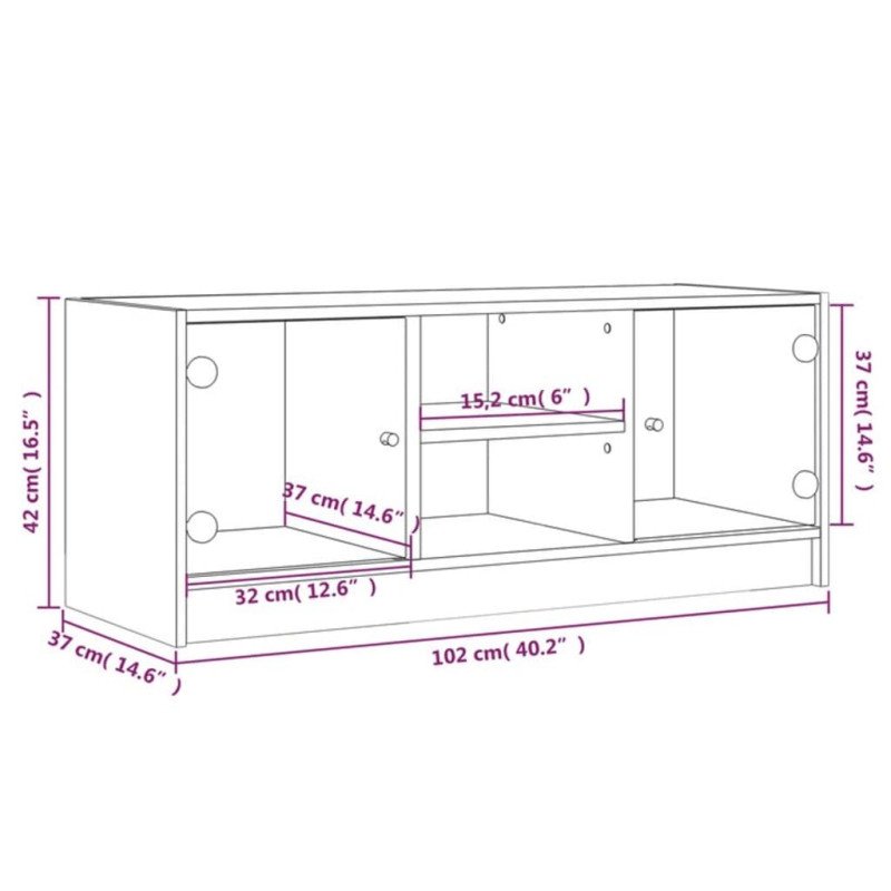 vidaXL TV skrinka so sklenenými dvierkami dymový dub 102x37x42 cm