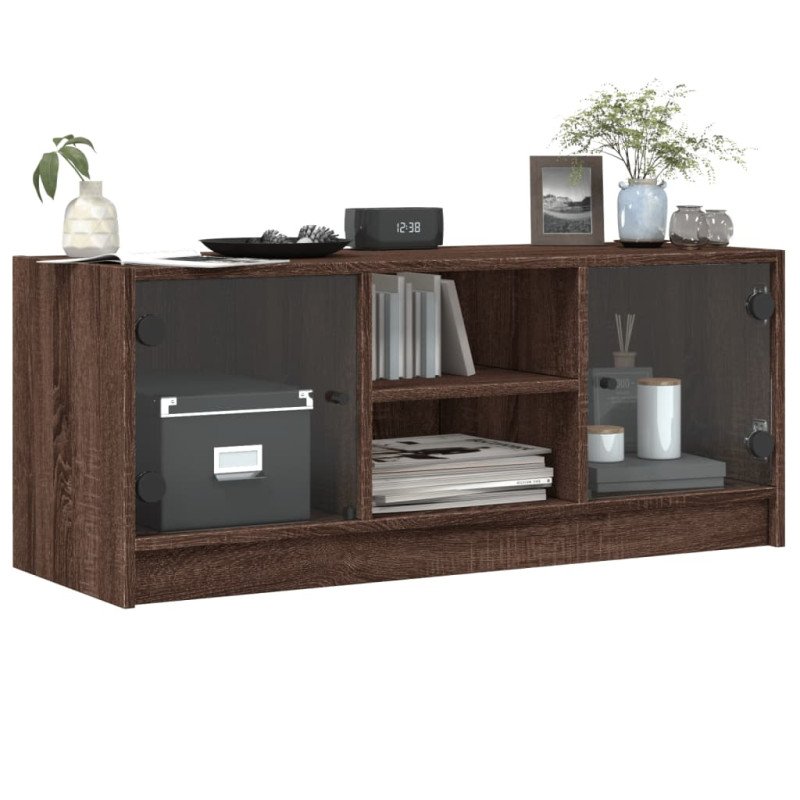 vidaXL TV skrinka so sklenenými dvierkami hnedý dub 102x37x42 cm