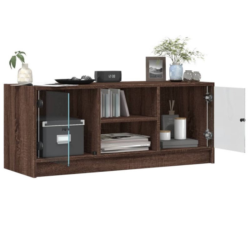vidaXL TV skrinka so sklenenými dvierkami hnedý dub 102x37x42 cm