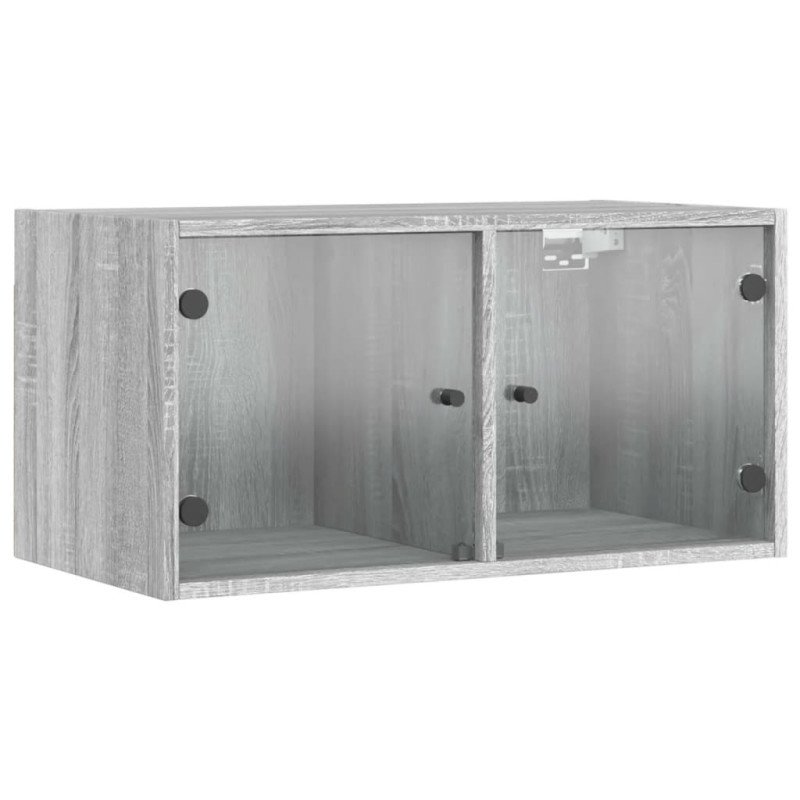 vidaXL Nástenné skrinky sklenené dvierka 2 ks sivé sonoma 68,5x37x35cm