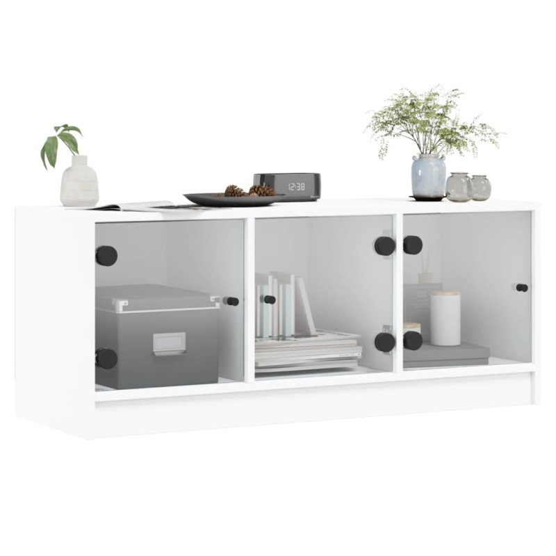 vidaXL TV skrinka so sklenenými dvierkami biela 102x37x42 cm