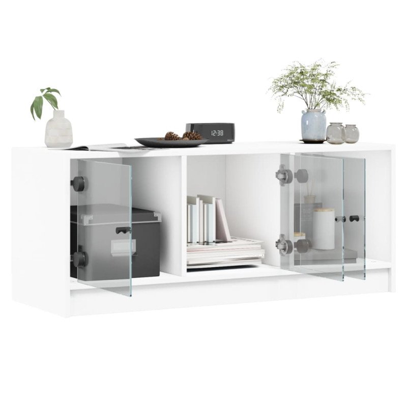 vidaXL TV skrinka so sklenenými dvierkami biela 102x37x42 cm
